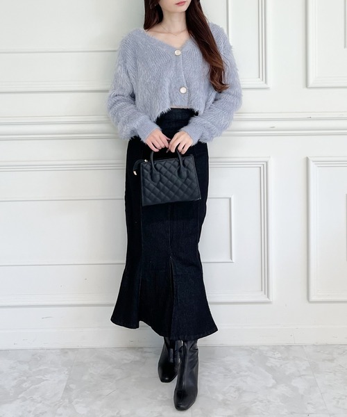 MIIA（ミーア）の「シャギーニットカーディガン（カーディガン/ボレロ・レディース・ライトグレー/ブラック/オフホワイト・FREE）」の12枚目の写真