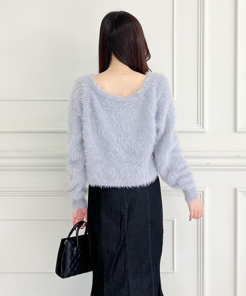 MIIA（ミーア）の「シャギーニットカーディガン（カーディガン/ボレロ・レディース・ライトグレー/ブラック/オフホワイト・FREE）」の4枚目の写真