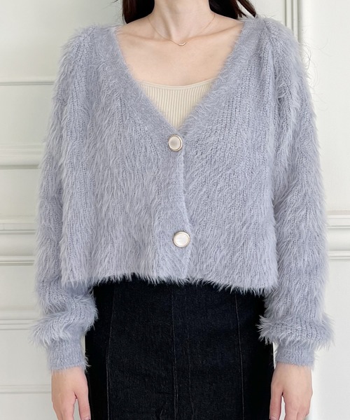 MIIA（ミーア）の「シャギーニットカーディガン（カーディガン/ボレロ・レディース・ライトグレー/ブラック/オフホワイト・FREE）」の7枚目の写真