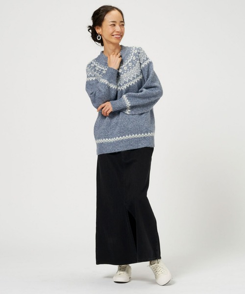 TOKYO SHIRTS(トウキョウシャツ)の「ラメフェザー ジャガード編みニットプルオーバー(ニット/セーター・レディース・ブラウン/ベージュ/ダークブルー・M/L)」の4枚目の写真