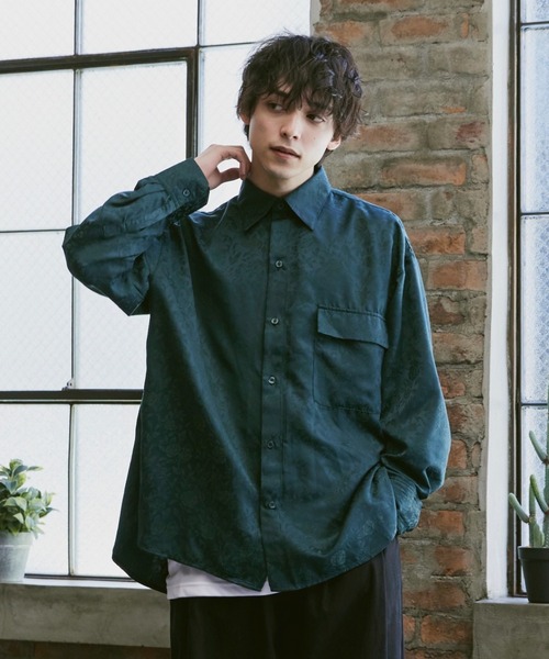 Alpinus（アルピナス）の「Flower Jacquard regular Collar Shirts / 花柄ジャガード織 レギュラーカラーシャツ（シャツ/ブラウス・メンズ・ダークグリーン/ブラック・SMALL/MEDIUM）」の2枚目の写真