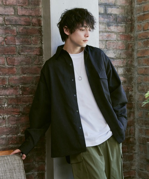 Alpinus（アルピナス）の「Flower Jacquard regular Collar Shirts / 花柄ジャガード織 レギュラーカラーシャツ（シャツ/ブラウス・メンズ・ダークグリーン/ブラック・SMALL/MEDIUM）」の11枚目の写真