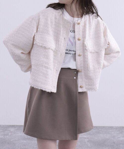 fredy emue(フレディエミュ)の「ツィードノーカラージャケット(ノーカラージャケット・レディース・ブルー/アイボリー/ブラック・38)」の21枚目の写真