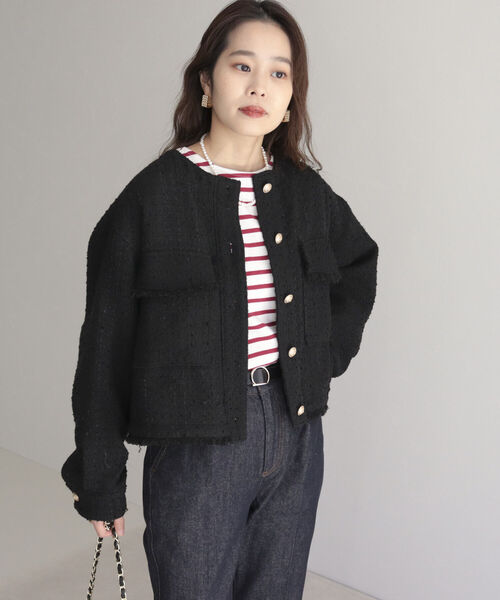 fredy emue(フレディエミュ)の「ツィードノーカラージャケット(ノーカラージャケット・レディース・ブルー/アイボリー/ブラック・38)」の16枚目の写真