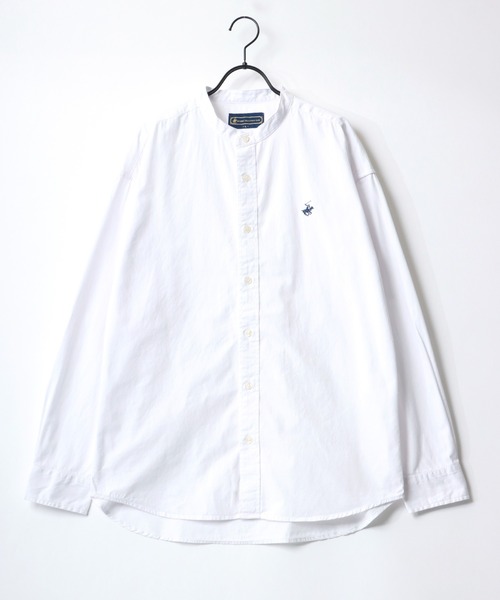 BEVERLY HILLS POLO CLUB（ビバリーヒルズポロクラブ）の「BEVERLY HILLS POLO CLUB/ビバリーヒルズポロクラブ オーバーサイズ コットン ツイル デニム ワンポイント刺繍 バンドカラーシャツ（シャツ/ブラウス・メンズ・ライトインディゴブルー/スミクロ/インディゴブルー/ホワイト・M/L/LL）」の12枚目の写真