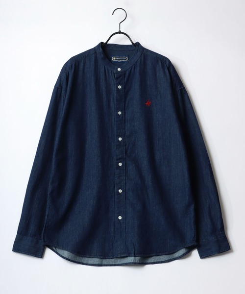 BEVERLY HILLS POLO CLUB（ビバリーヒルズポロクラブ）の「BEVERLY HILLS POLO CLUB/ビバリーヒルズポロクラブ オーバーサイズ コットン ツイル デニム ワンポイント刺繍 バンドカラーシャツ（シャツ/ブラウス・メンズ・ライトインディゴブルー/スミクロ/インディゴブルー/ホワイト・M/L/LL）」の14枚目の写真