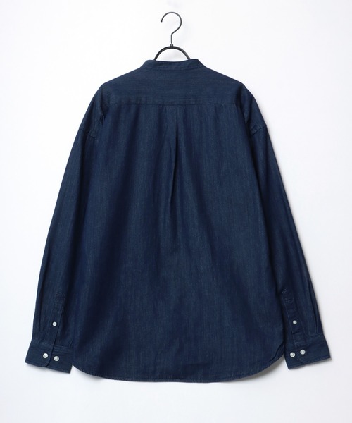 BEVERLY HILLS POLO CLUB（ビバリーヒルズポロクラブ）の「BEVERLY HILLS POLO CLUB/ビバリーヒルズポロクラブ オーバーサイズ コットン ツイル デニム ワンポイント刺繍 バンドカラーシャツ（シャツ/ブラウス・メンズ・ライトインディゴブルー/スミクロ/インディゴブルー/ホワイト・M/L/LL）」の7枚目の写真