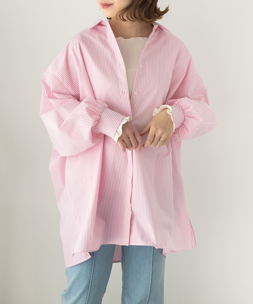 SLURR（スラ―）の「ビックシルエットシャツ（シャツ/ブラウス・レディース・サックスブルー系3/オフホワイト/ピンク系その他/サックスブルー・FREE）」の4枚目の写真