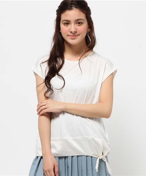 OUTLET(アウトレット)の「【CIAOPANIC TYPY】異素材リボンTシャツ(Tシャツ/カットソー・レディース・ホワイト・FREE)」の1枚目の写真