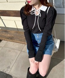 OLIVE des OLIVE | 白衿リボンプルオーバー(Tシャツ/カットソー)