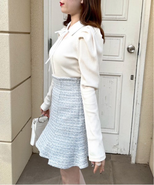 OLIVE des OLIVE（オリーブデオリーブ）の「白衿リボンプルオーバー（Tシャツ/カットソー・レディース・ブラック/オフホワイト/サックスブルー・FREE）」の8枚目の写真