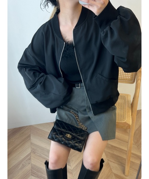 PHILLY（フィリー）の「ショートライトMA-1（MA-1・レディース・ブラック/アイボリー/ライトパープル・FREE）」の4枚目の写真