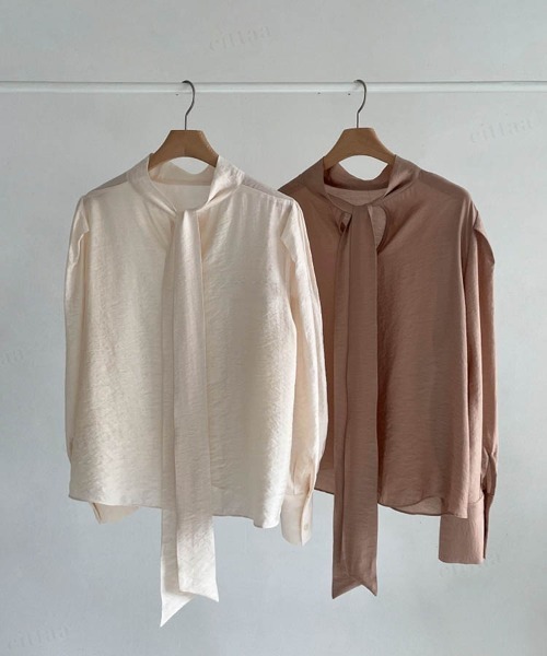 Dalfwin（ダールフィン）の「2023SS 春新作　韓国ファッション ブラウス レディース　バックリボンヴィンテージサテンブラウス リボン パフスリーブ トップス　2023SS シアー（シャツ/ブラウス・レディース・ベージュ/アイボリー・FREE）」の12枚目の写真