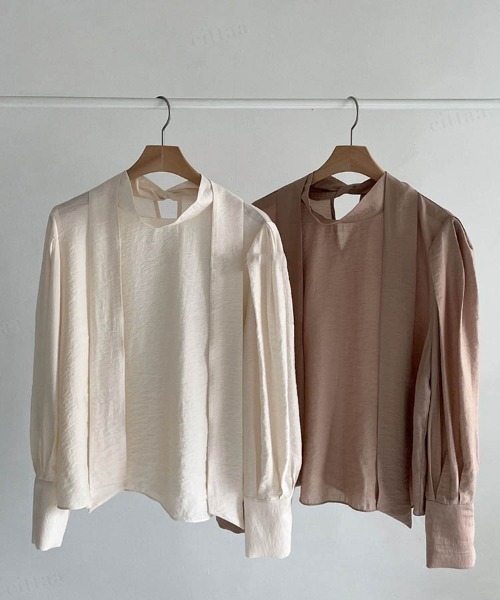 Dalfwin（ダールフィン）の「2023SS 春新作　韓国ファッション ブラウス レディース　バックリボンヴィンテージサテンブラウス リボン パフスリーブ トップス　2023SS シアー（シャツ/ブラウス・レディース・ベージュ/アイボリー・FREE）」の17枚目の写真