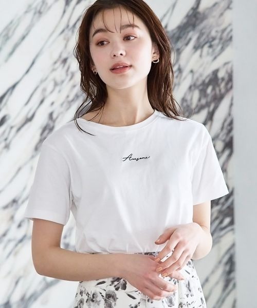 mysty woman（ミスティウーマン）の「刺繍ロゴレギュラーT 197364（Tシャツ/カットソー・レディース・オフホワイト/チャコールグレー/ライトグリーン・FREE）」の2枚目の写真