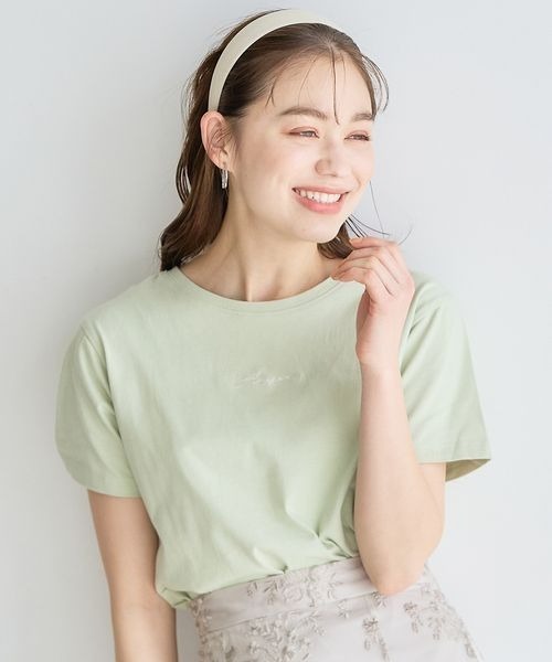mysty woman（ミスティウーマン）の「刺繍ロゴレギュラーT 197364（Tシャツ/カットソー・レディース・オフホワイト/チャコールグレー/ライトグリーン・FREE）」の3枚目の写真