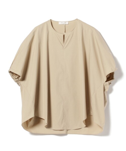 Demi-Luxe BEAMS / 透けない素材×Vネックブラウス ベージュ Demi-Luxe BEAMS／透けにくい／サテンVネックブラウス