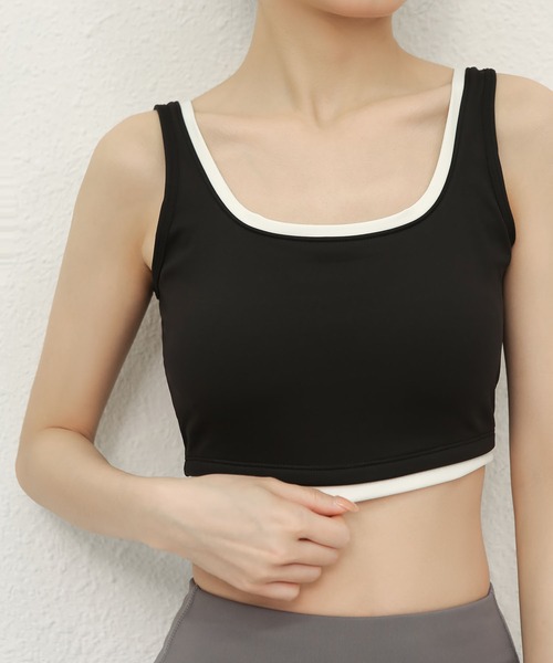 FREE BLUES（フリーブルース）の「バイカラー ヨガフィットネススポーツブラ/パッド付き（スポーツブラ・レディース・ブラック/ブルー/ミント/アイボリー・M）」の3枚目の写真