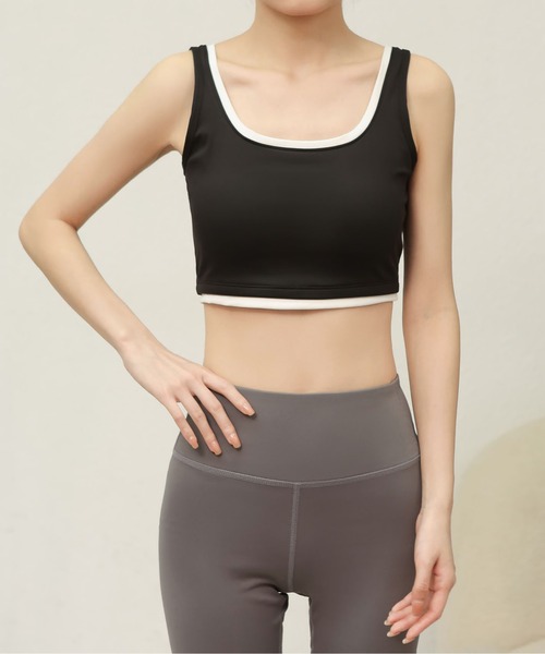 FREE BLUES（フリーブルース）の「バイカラー ヨガフィットネススポーツブラ/パッド付き（スポーツブラ・レディース・ブラック/ブルー/ミント/アイボリー・M）」の8枚目の写真