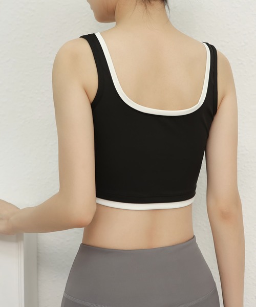 FREE BLUES（フリーブルース）の「バイカラー ヨガフィットネススポーツブラ/パッド付き（スポーツブラ・レディース・ブラック/ブルー/ミント/アイボリー・M）」の9枚目の写真