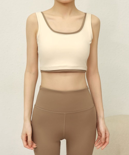 FREE BLUES（フリーブルース）の「バイカラー ヨガフィットネススポーツブラ/パッド付き（スポーツブラ・レディース・ブラック/ブルー/ミント/アイボリー・M）」の11枚目の写真