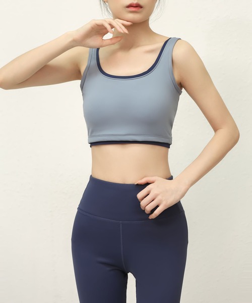 FREE BLUES（フリーブルース）の「バイカラー ヨガフィットネススポーツブラ/パッド付き（スポーツブラ・レディース・ブラック/ブルー/ミント/アイボリー・M）」の15枚目の写真