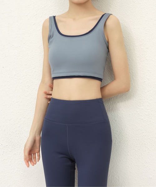 FREE BLUES（フリーブルース）の「バイカラー ヨガフィットネススポーツブラ/パッド付き（スポーツブラ・レディース・ブラック/ブルー/ミント/アイボリー・M）」の16枚目の写真