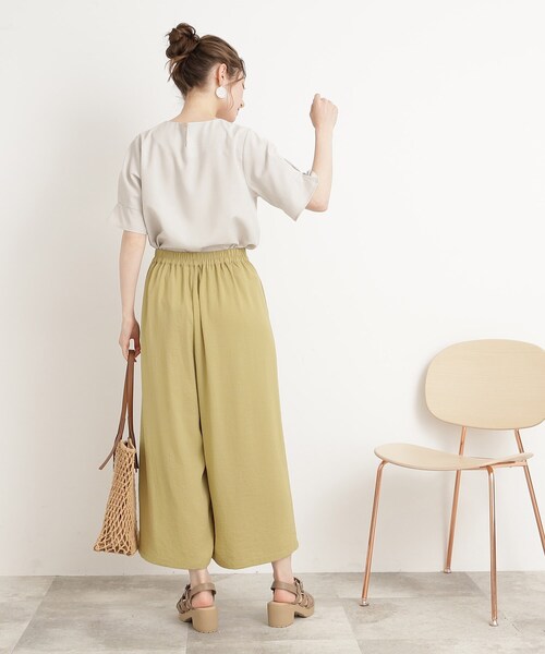 DRESKIP（ドレスキップ）の「◆【接触冷感/低身長〇】楽してキレイ 麻調ガウチョパンツ（その他パンツ・レディース・レモンイエロー/ネイビー/ベージュ/ダークブラウン・03/04/02）」の7枚目の写真