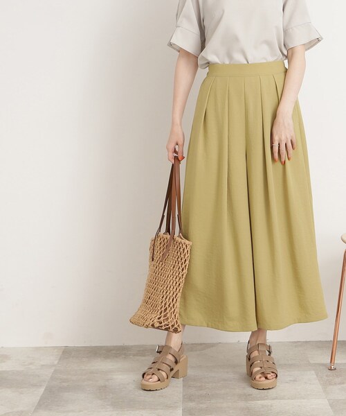 DRESKIP（ドレスキップ）の「◆【接触冷感/低身長〇】楽してキレイ 麻調ガウチョパンツ（その他パンツ・レディース・レモンイエロー/ネイビー/ベージュ/ダークブラウン・03/04/02）」の8枚目の写真