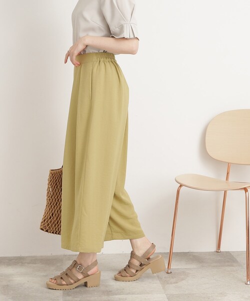 DRESKIP（ドレスキップ）の「◆【接触冷感/低身長〇】楽してキレイ 麻調ガウチョパンツ（その他パンツ・レディース・レモンイエロー/ネイビー/ベージュ/ダークブラウン・03/04/02）」の9枚目の写真