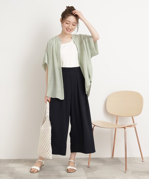 DRESKIP（ドレスキップ）の「◆【接触冷感/低身長〇】楽してキレイ 麻調ガウチョパンツ（その他パンツ・レディース・レモンイエロー/ネイビー/ベージュ/ダークブラウン・03/04/02）」の22枚目の写真