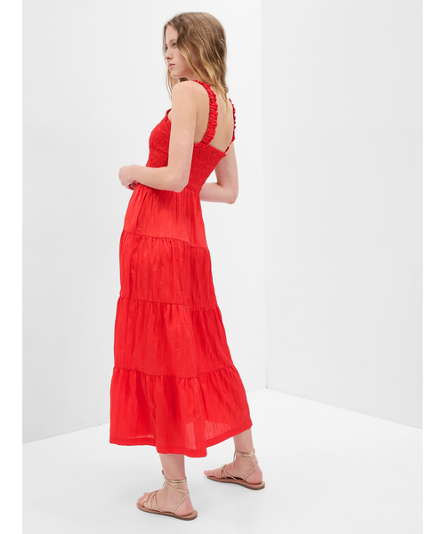 GAP(ギャップ)の「スモッキングギャザーティアードマキシワンピース(ワンピース・レディース・レッド・XS/S/M/L/XXS)」の3枚目の写真