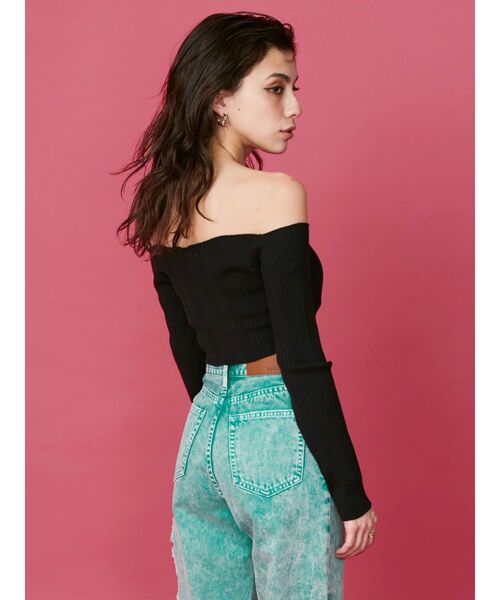 EVRIS（エヴリス）の「オフショルニットトップス（ニット/セーター・レディース・グリーン/ホワイト/ブラック・FREE）」の6枚目の写真