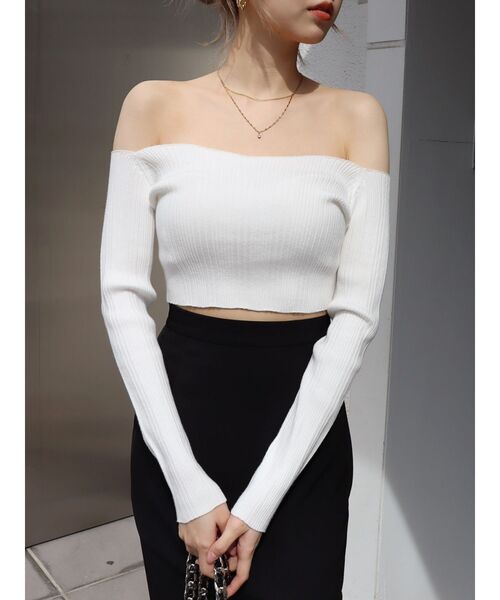 EVRIS（エヴリス）の「オフショルニットトップス（ニット/セーター・レディース・グリーン/ホワイト/ブラック・FREE）」の10枚目の写真