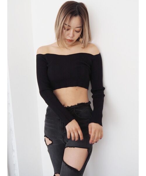 EVRIS（エヴリス）の「オフショルニットトップス（ニット/セーター・レディース・グリーン/ホワイト/ブラック・FREE）」の22枚目の写真