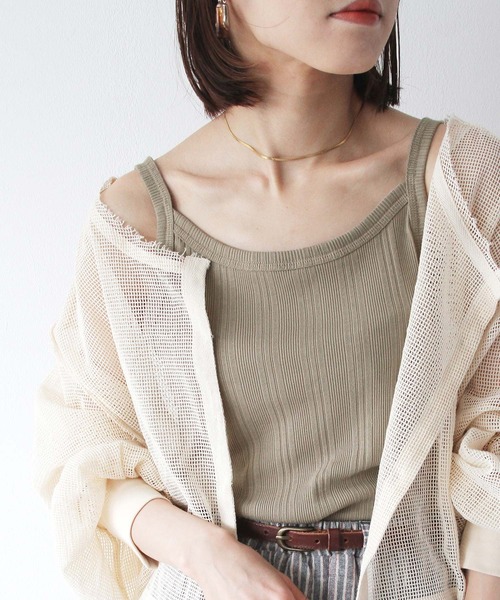 Crisp（クリスプ）の「ランダムリブ2wayキャミソール（キャミソール・レディース・チャコールグレー/ベージュ・FREE）」の2枚目の写真