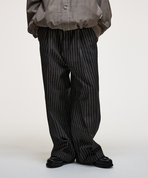 美品 定価52,800円 STEIN ピンタックトラウザーミラノリブ 1 TUCK DENIM TROUSERS / ワンタックデニムトラウザー（デニムパンツ