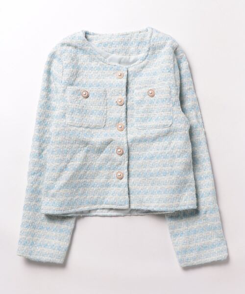 Sibra（シブラ）の「ツイード半袖ジャケット ショート丈コ－ト（ノーカラージャケット・レディース・ブルー/ブラック/ホワイト/ブルー系その他/ブルー系・M）」の5枚目の写真