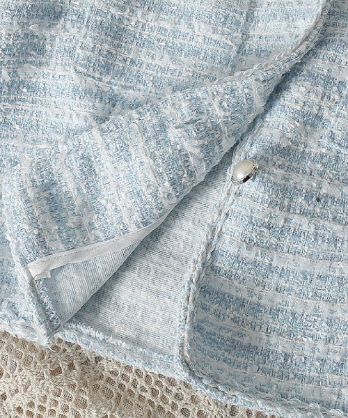 Sibra（シブラ）の「ツイード半袖ジャケット ショート丈コ－ト（ノーカラージャケット・レディース・ブルー/ブラック/ホワイト/ブルー系その他/ブルー系・M）」の21枚目の写真