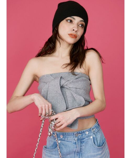 EVRIS（エヴリス）の「リボンニットベアビスチェ（チューブトップ・レディース・グレー/ブラック/パープル・FREE）」の10枚目の写真