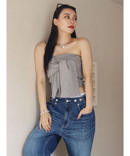 EVRIS（エヴリス）の「リボンニットベアビスチェ（チューブトップ・レディース・グレー/ブラック/パープル・FREE）」の21枚目の写真