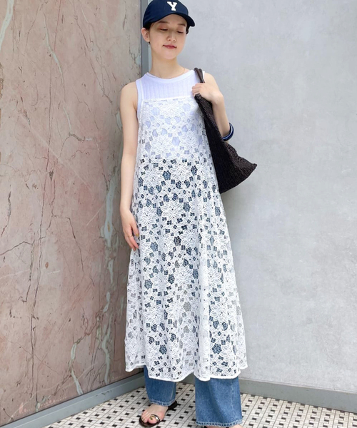 IENA ラッセルレースキャミドレス ワンピース IENA(イエナ)の「ラッセルレースキャミドレス(ワンピース