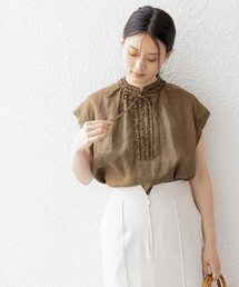 SHIPS | 〈手洗い可能〉リネン フリル デザイン ブラウス◆(シャツ/ブラウス)