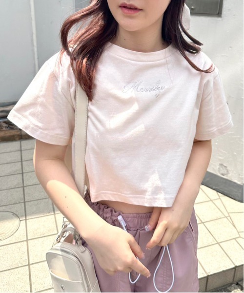 OLIVE des OLIVE（オリーブデオリーブ）の「クロップドTシャツ　1031060370（Tシャツ/カットソー・レディース・オフホワイト/ピンク/ブラック・FREE）」の3枚目の写真