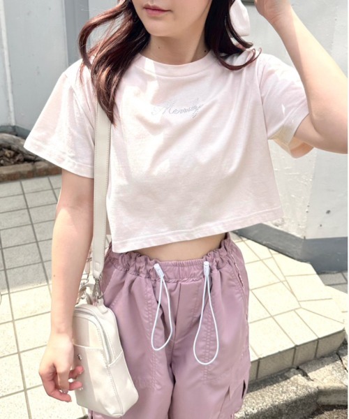 OLIVE des OLIVE（オリーブデオリーブ）の「クロップドTシャツ　1031060370（Tシャツ/カットソー・レディース・オフホワイト/ピンク/ブラック・FREE）」の9枚目の写真