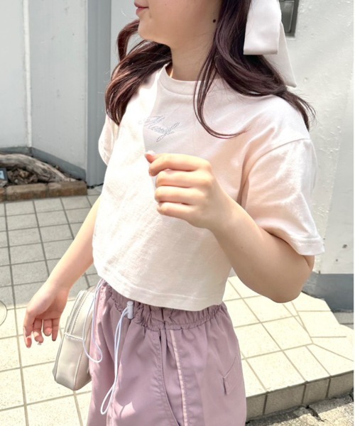 OLIVE des OLIVE（オリーブデオリーブ）の「クロップドTシャツ　1031060370（Tシャツ/カットソー・レディース・オフホワイト/ピンク/ブラック・FREE）」の7枚目の写真