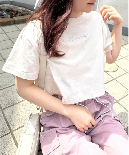 OLIVE des OLIVE（オリーブデオリーブ）の「クロップドTシャツ　1031060370（Tシャツ/カットソー・レディース・オフホワイト/ピンク/ブラック・FREE）」の5枚目の写真