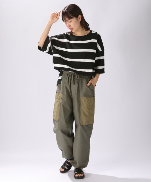 【今季新作 完売品】✨ニコアンド ベルト×ラベルポケットパンツ カーキ 今季新作 完売品】✨ニコアンド ベルト×ラベルポケットパンツ カーキ