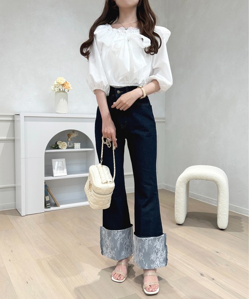 apres jour（アプレジュール）の「ハイウエストレースロールアップフレアデニム【ZOZOTOWN限定アイテム】（デニムパンツ・レディース・インディゴブルー/ライトブルー/ブラック・X-LARGE/MEDIUM/SMALL/LARGE）」の20枚目の写真