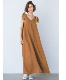 ALEXIA STAM | Tie Shoulder Long Dress / Vカット麻混ワンピース(ワンピース)